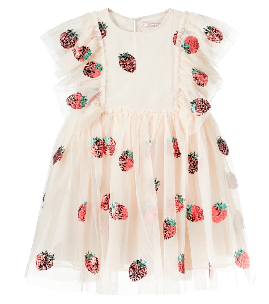 Konges Slojd Yvonne Sequined Ruffled Tulle Dress In Beige