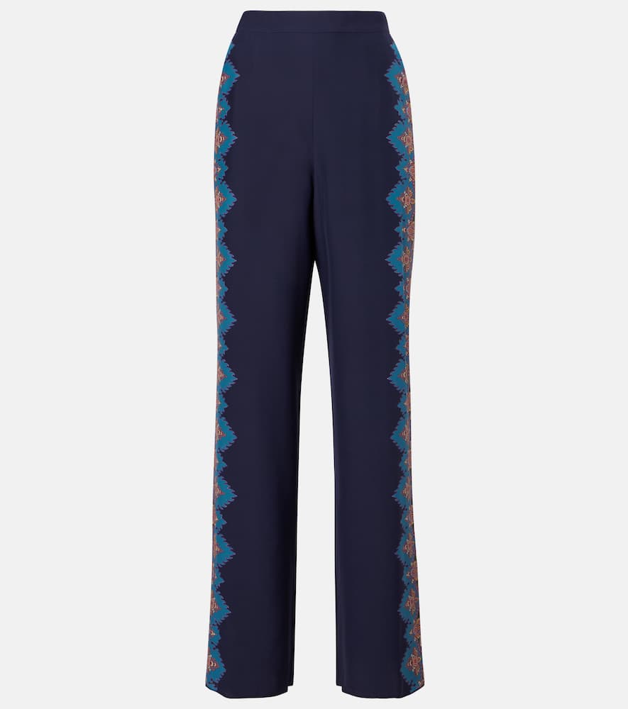 Printed silk crêpe de chine straight pants