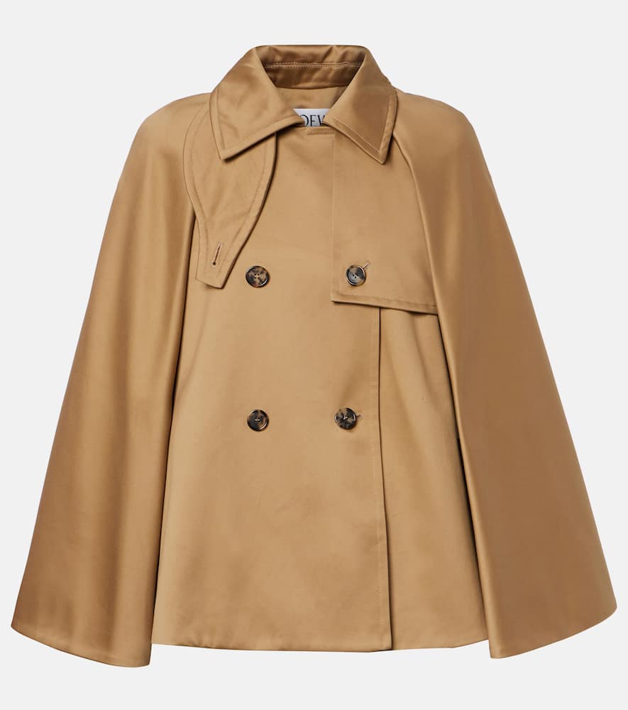 Loewe Caped Double-breasted Cotton Gabardine Jacket In Brown