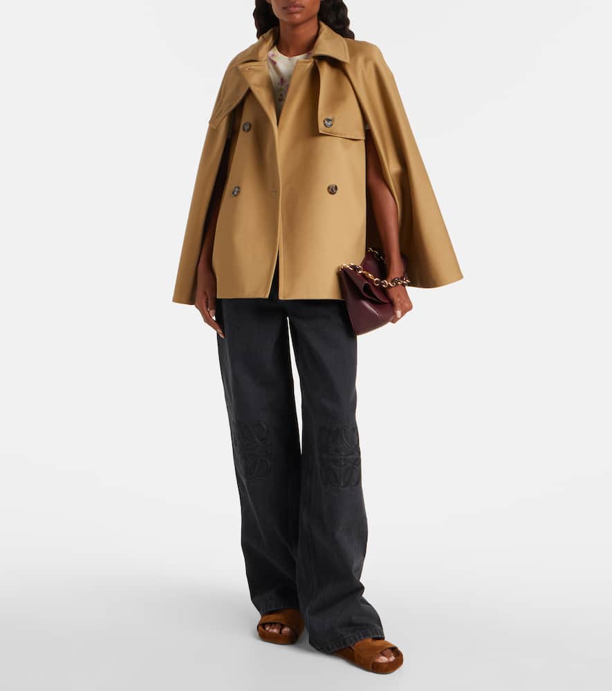 Loewe Double-breasted Cape-effect Organic Cotton-gabardine Jacket In Brown
