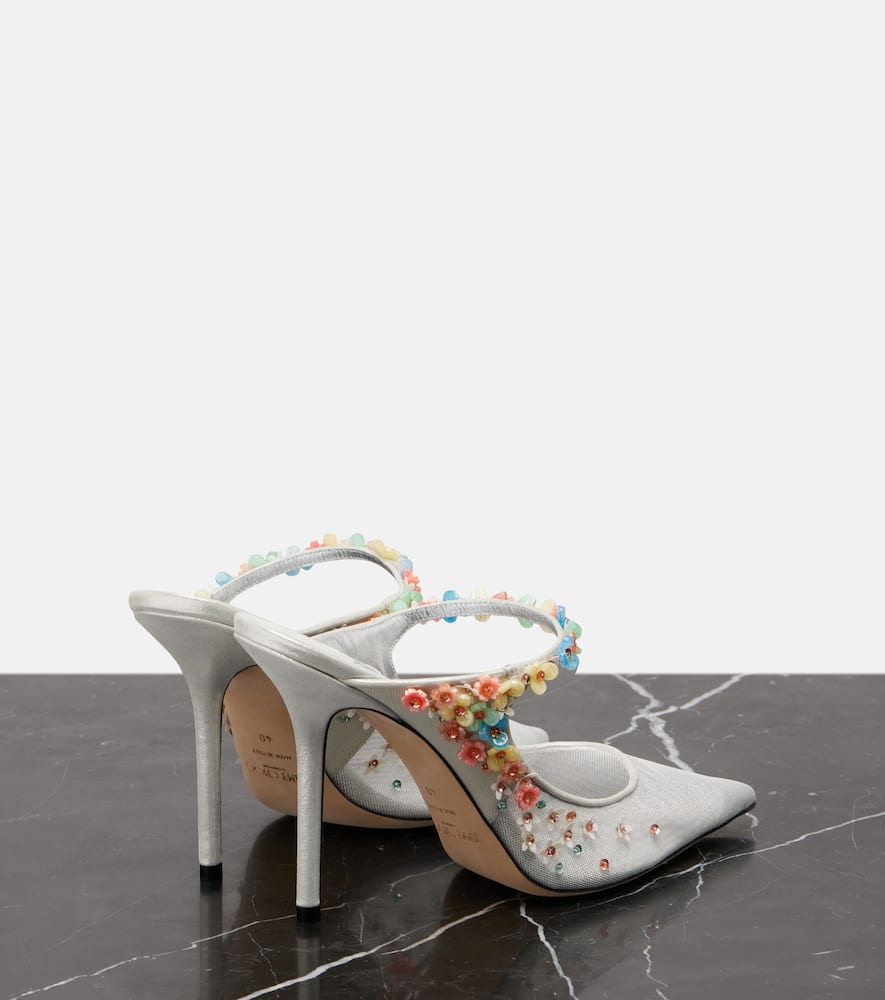 Jimmy Choo Bing Daisy 100 Embellished Mesh Mules In Silver