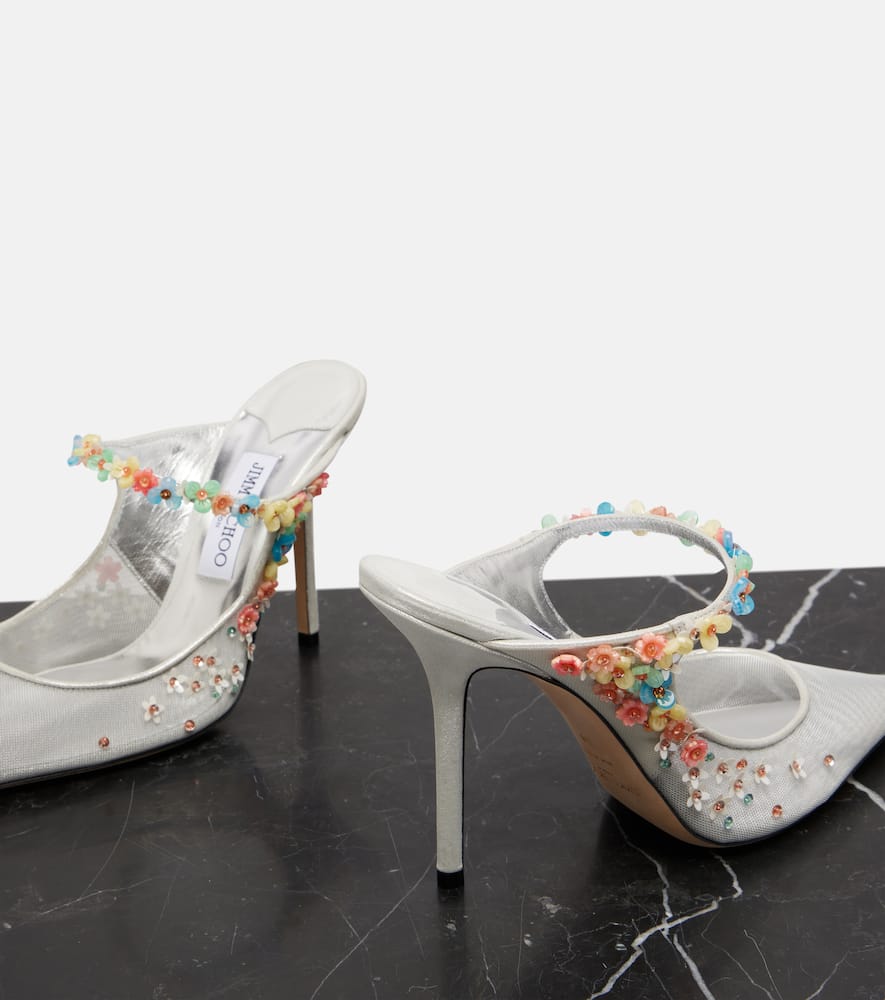 Jimmy Choo Bing Daisy 100 Embellished Mesh Mules In Silver