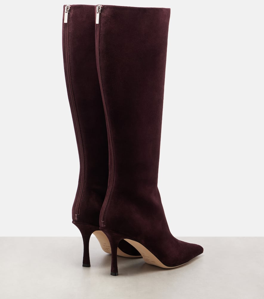 Jimmy Choo Agathe 85 Suede Knee-high Boots In Burgundy