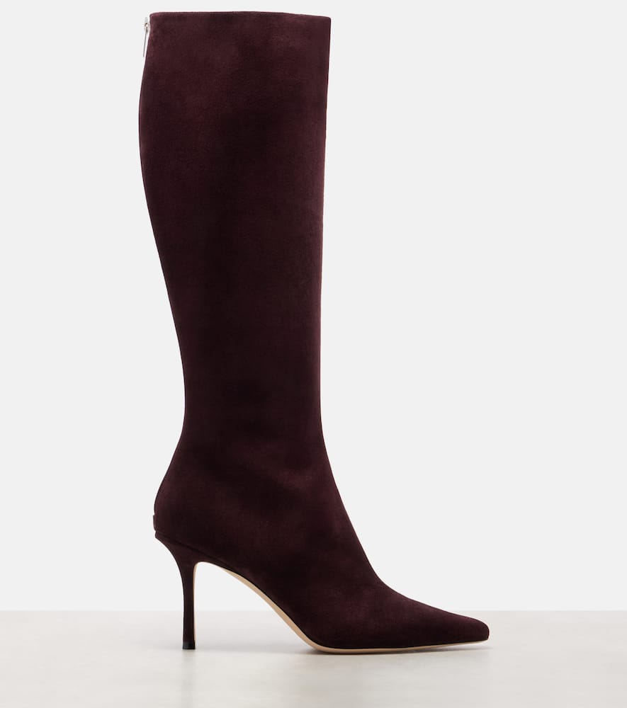 Jimmy Choo Agathe 85 Suede Knee-high Boots In Burgundy