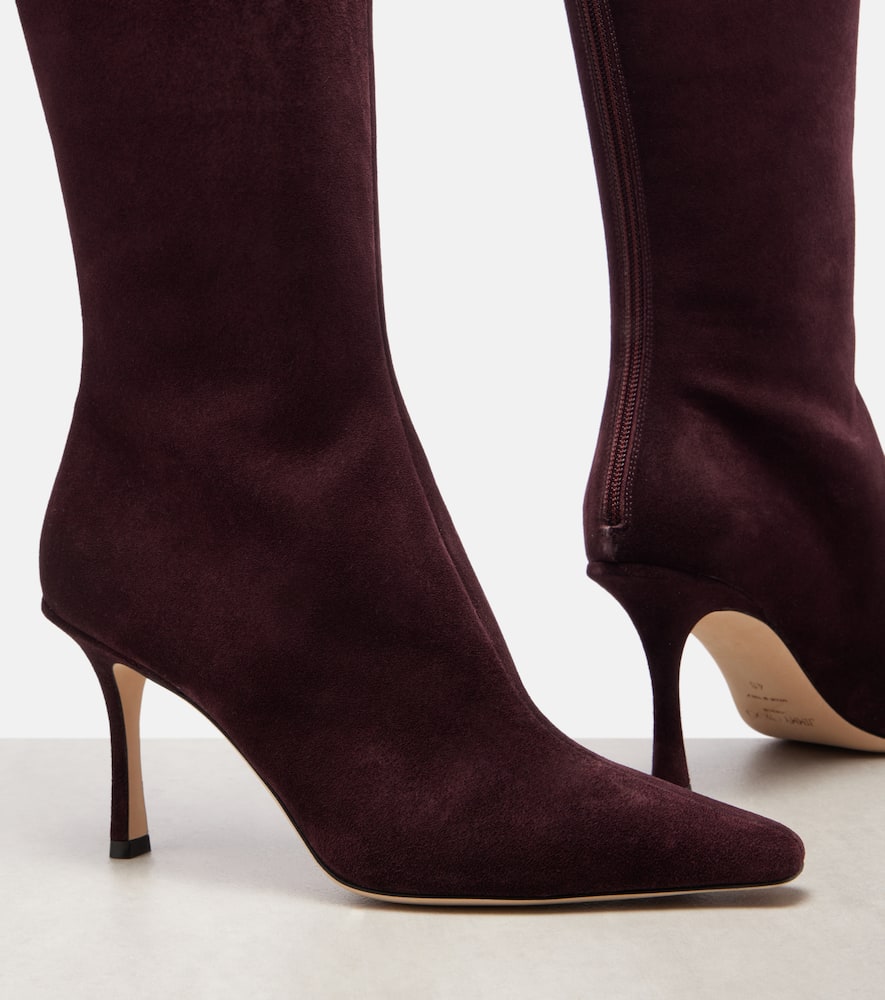 Jimmy Choo Agathe 85 Suede Knee-high Boots In Burgundy