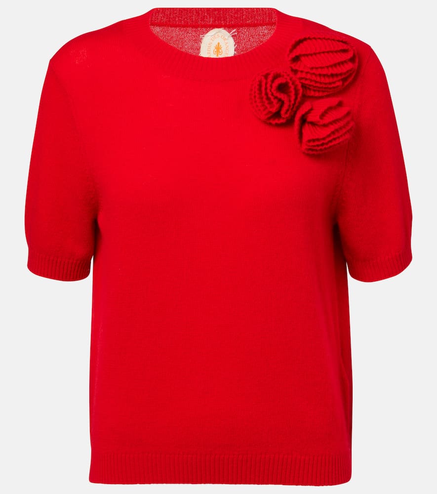 Floral-appliqué wool and cashmere top