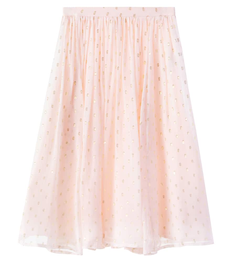 Chloé Kids Polka-dot Silk-blend Skirt In Pink