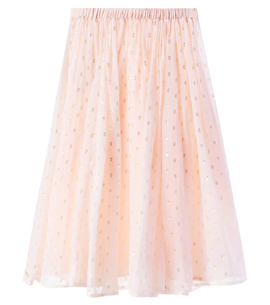 Chloé Kids Polka-dot Silk-blend Skirt In Pink