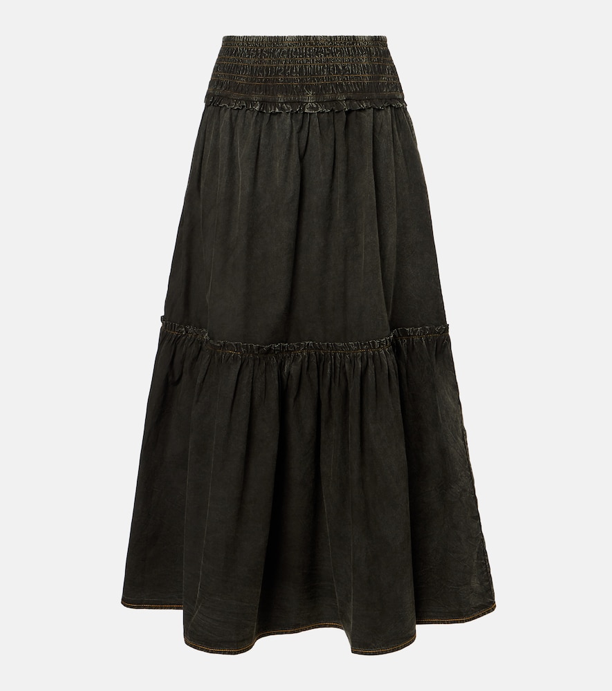 Ganni Women's Black Smocked Tiered Cotton Maxi Skirt UK Size 14 - Mytheresa