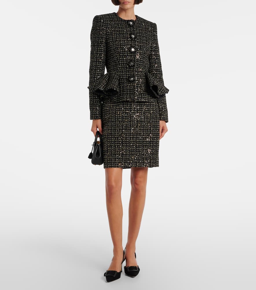 Safiyaa Ayaka Sequined Tweed Pencil Skirt In Black