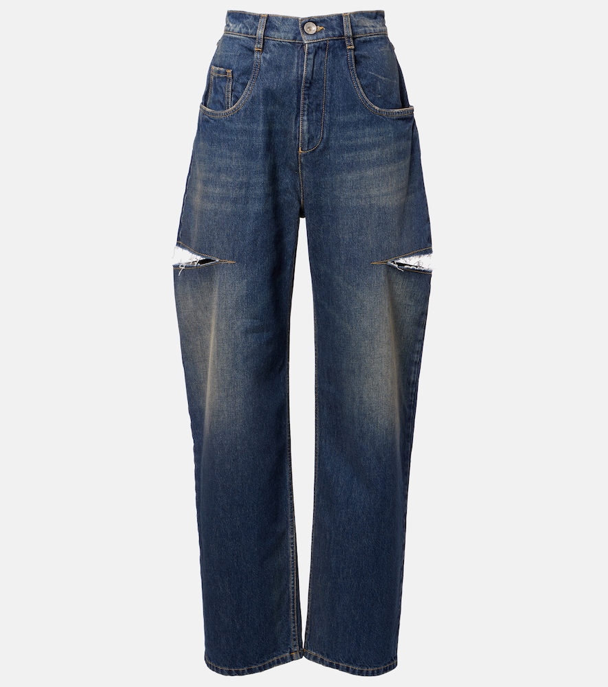 Distressed Barrel-Leg Jeans