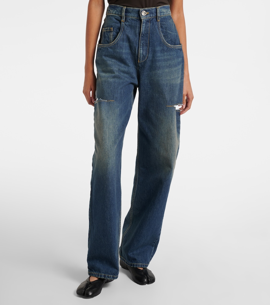 Distressed Barrel-Leg Jeans