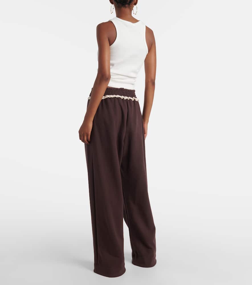 Magda Butrym Crochet-trimmed Cotton-jersey Wide-leg Track Pants In Brown
