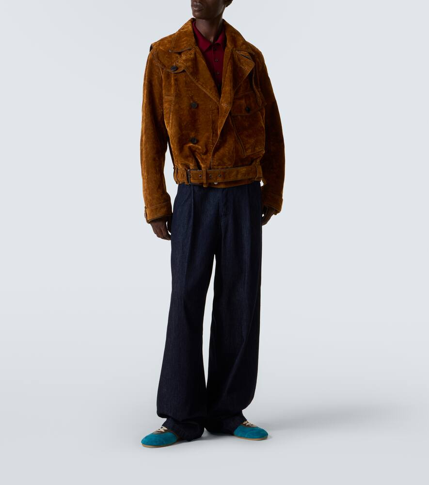 Dries Van Noten Leather-trimmed Suede Sneakers In Blue