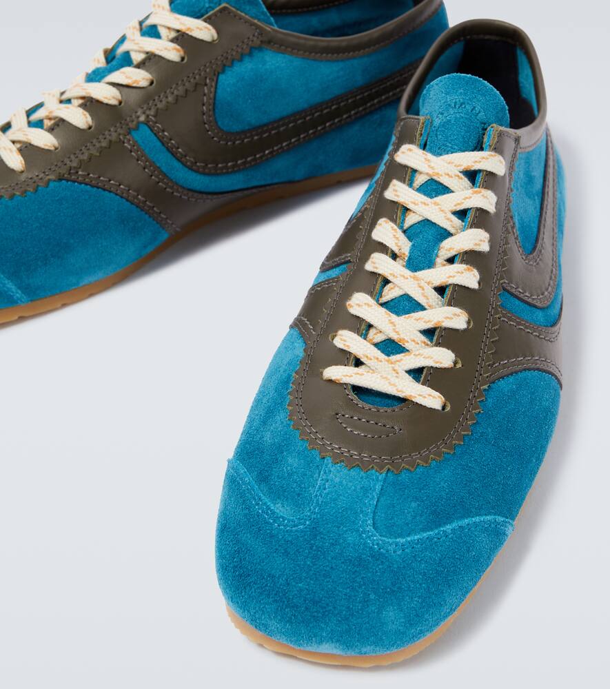 Dries Van Noten Leather-trimmed Suede Sneakers In Blue