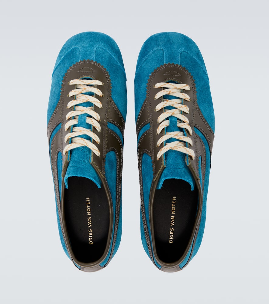 Dries Van Noten Leather-trimmed Suede Sneakers In Blue