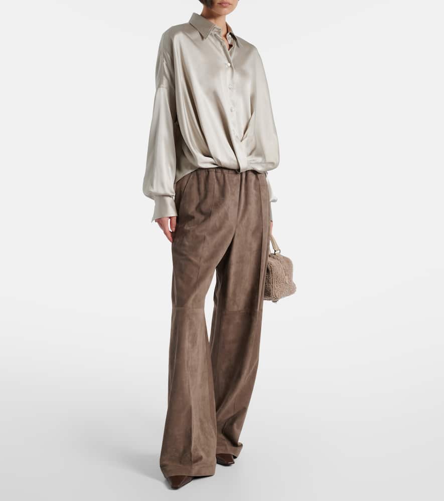 Brunello Cucinelli Silk-blend Satin Shirt In Neutral