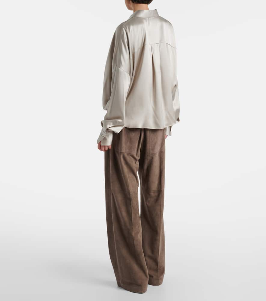 Brunello Cucinelli Silk-blend Satin Shirt In Neutral
