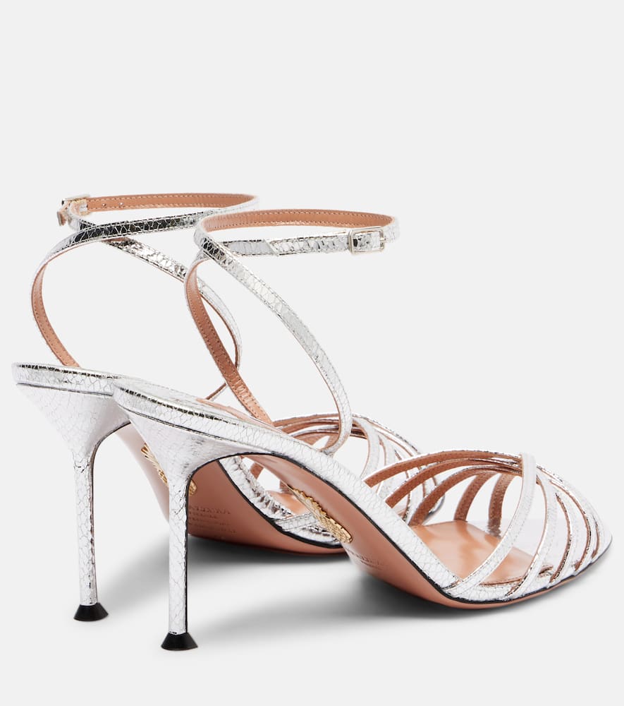 Aquazzura Tell Me 85 Snake-effect Leather Sandals In Silver