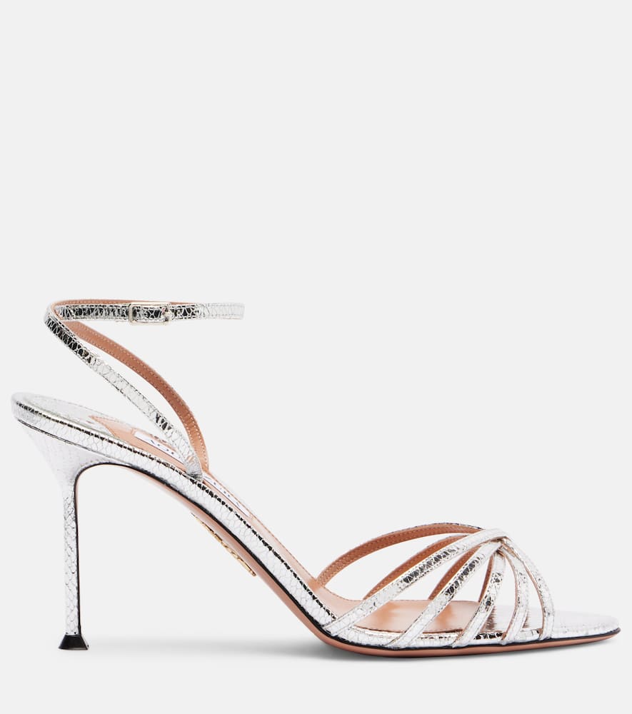 Aquazzura Tell Me 85 Snake-effect Leather Sandals In Silver