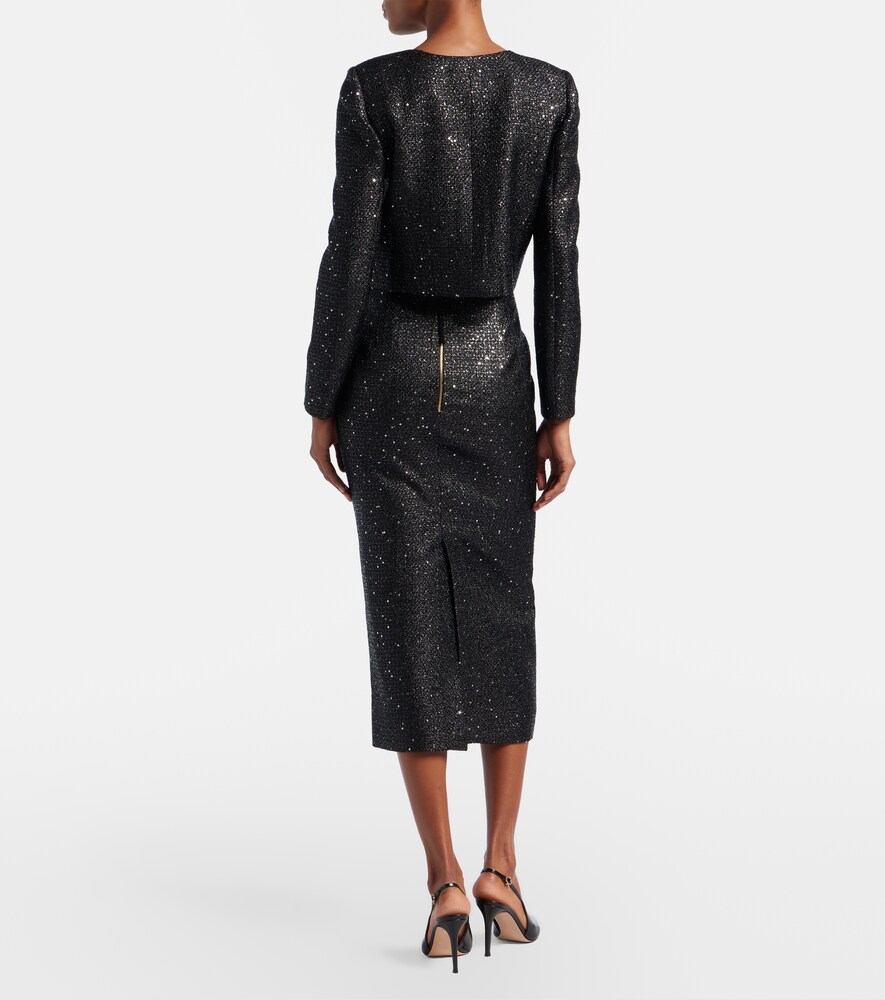 Sequined Lamé Tweed Pencil Skirt
