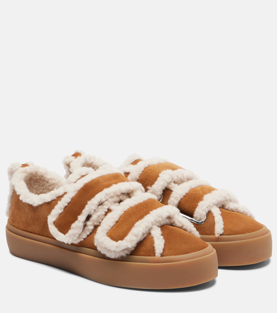 Inuikii Shearling-trimmed Suede Low-top Sneakers In Brown