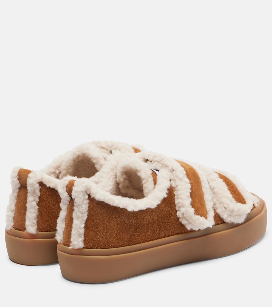Inuikii Shearling-trimmed Suede Low-top Sneakers In Brown