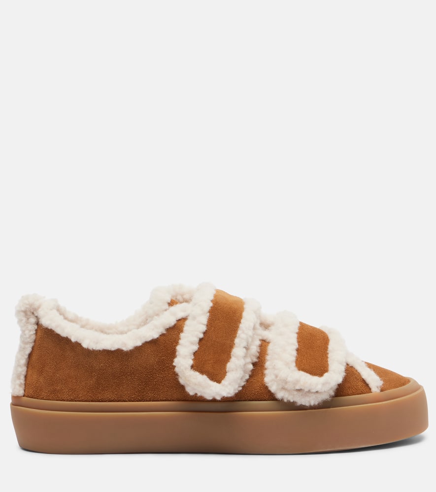 Inuikii Shearling-trimmed Suede Low-top Sneakers In Brown