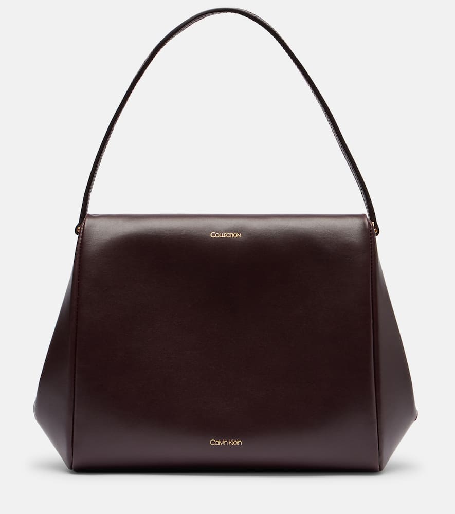 Calvin Klein Tina Medium Leather Shoulder Bag In Purple