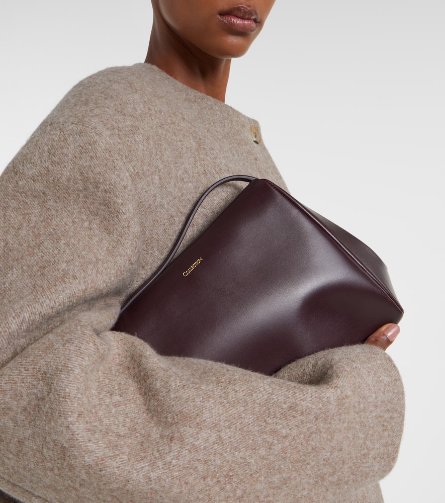 Calvin Klein Tina Medium Leather Shoulder Bag In Purple