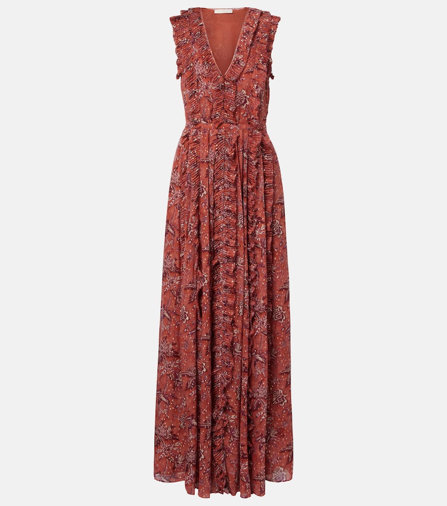 Ulla Johnson Aida Ruffled Silk-blend Chiffon Maxi Dress In Red