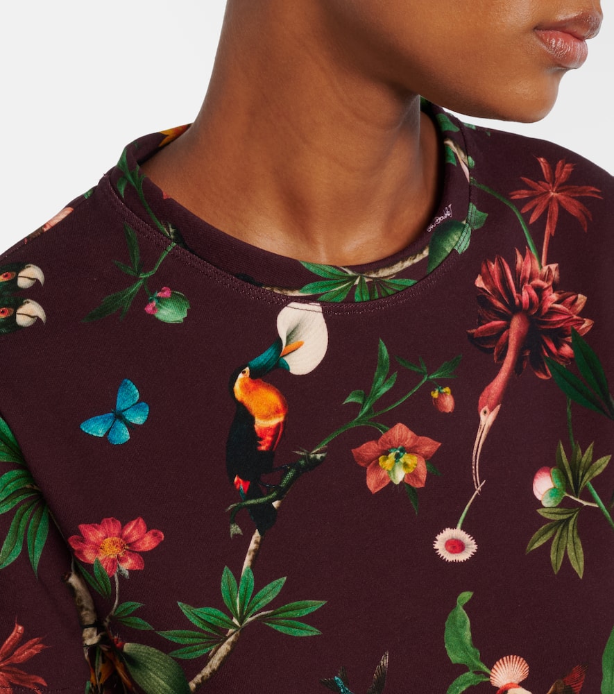 La Doublej La Scala Feather-trimmed Printed Cotton T-shirt In Multi