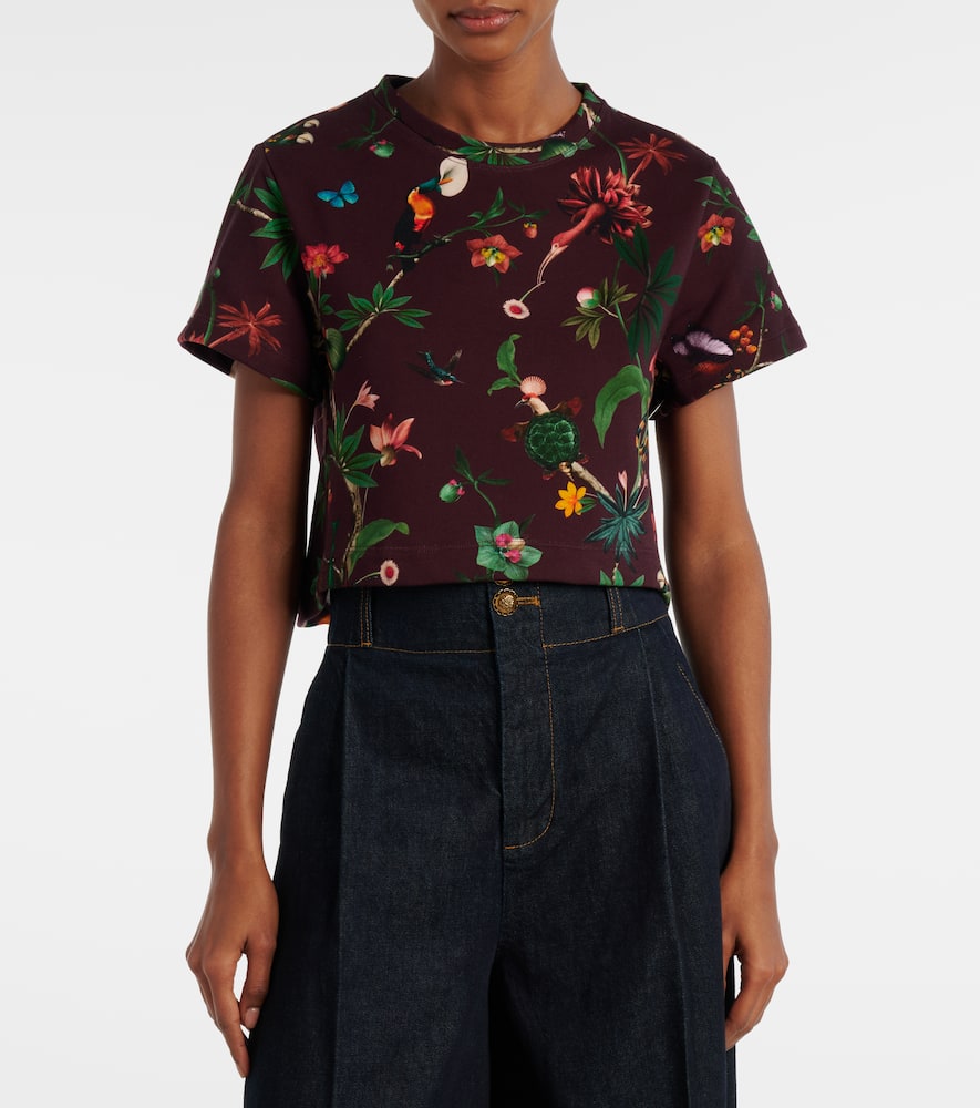 La Doublej La Scala Feather-trimmed Printed Cotton T-shirt In Multi