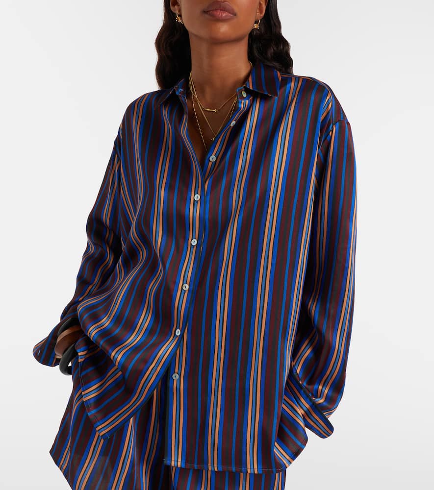 Asceno Maya Striped Silk Charmeuse Pajama Shirt In Blue