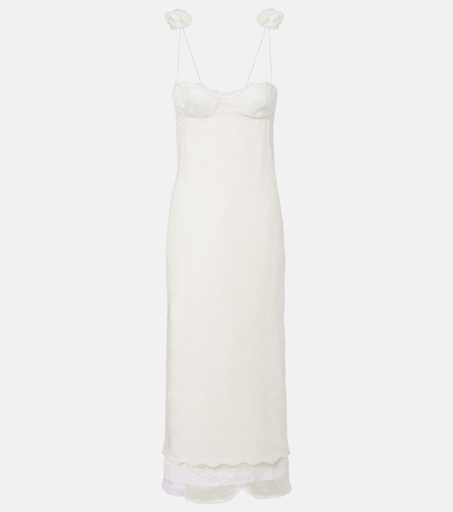 Besticktes Midikleid aus Seide, Wolle und Baumwolle