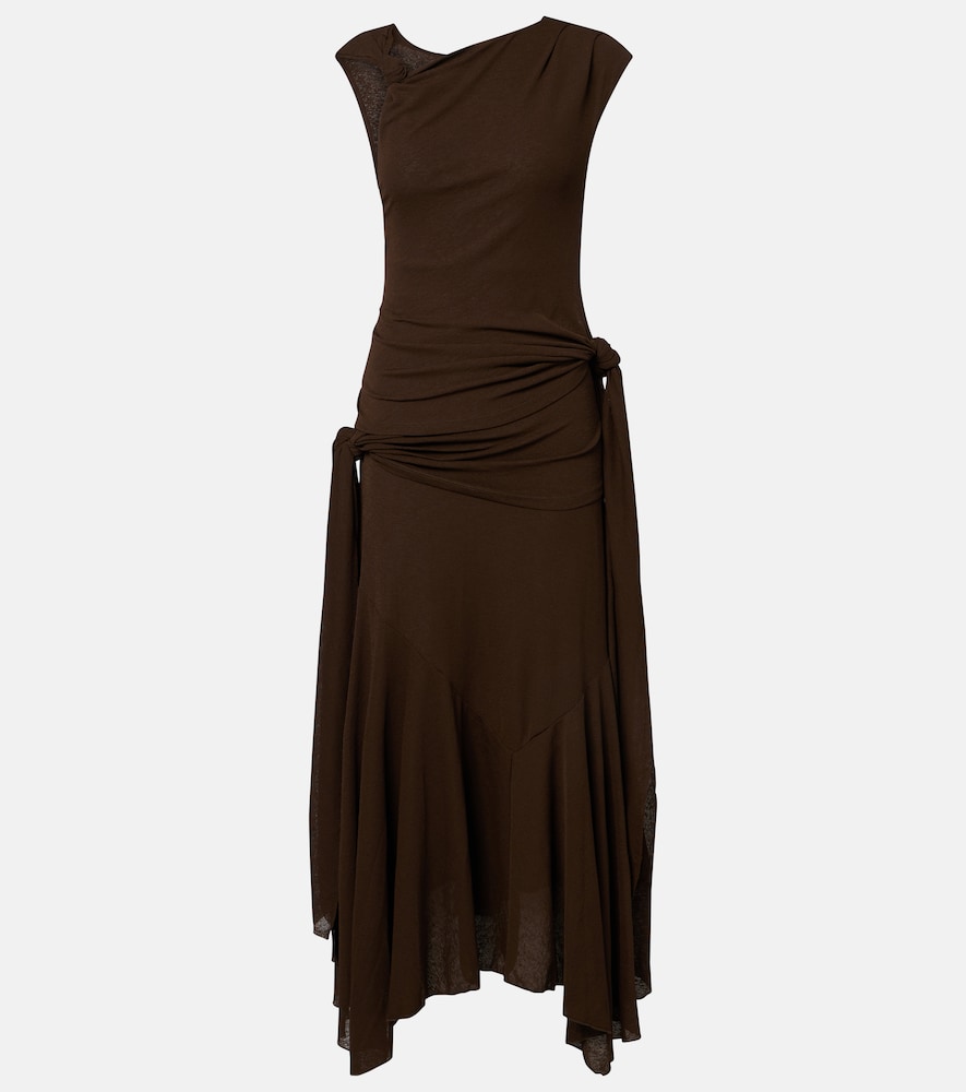 Ganni Women's Brown Asymmetric Draped Mesh Midi Dress UK Size 14 - Mytheresa