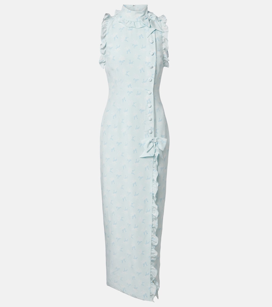 Alessandra Rich Ruffled Bow Detail Silk Maxi Dress