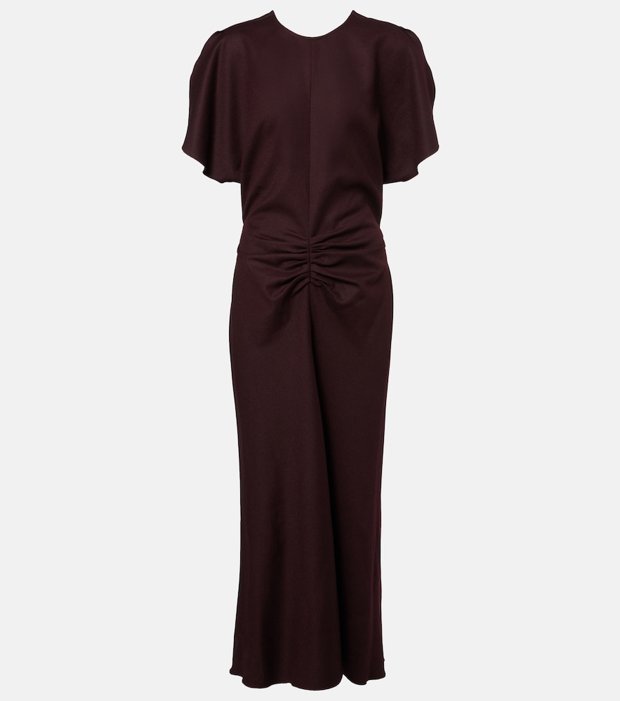 Victoria Beckham Women's Burgundy Bela Gathered Virgin Wool Midi Dress UK Size 14 - Mytheresa
