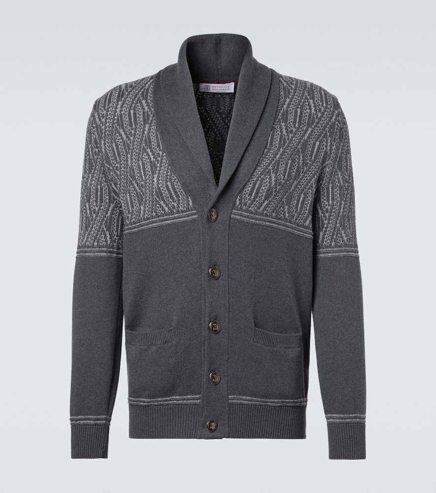 Brunello Cucinelli Men's Grey Intarsia Cotton Cardigan UK Size 38 - Mytheresa