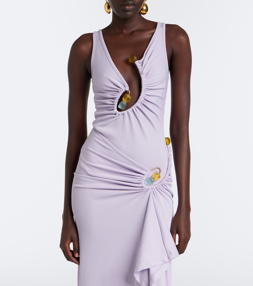 Spiral Beach Glass Ribbed-Knit Jersey Top