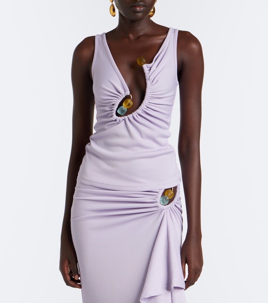 Spiral Beach Glass Ribbed-Knit Jersey Top