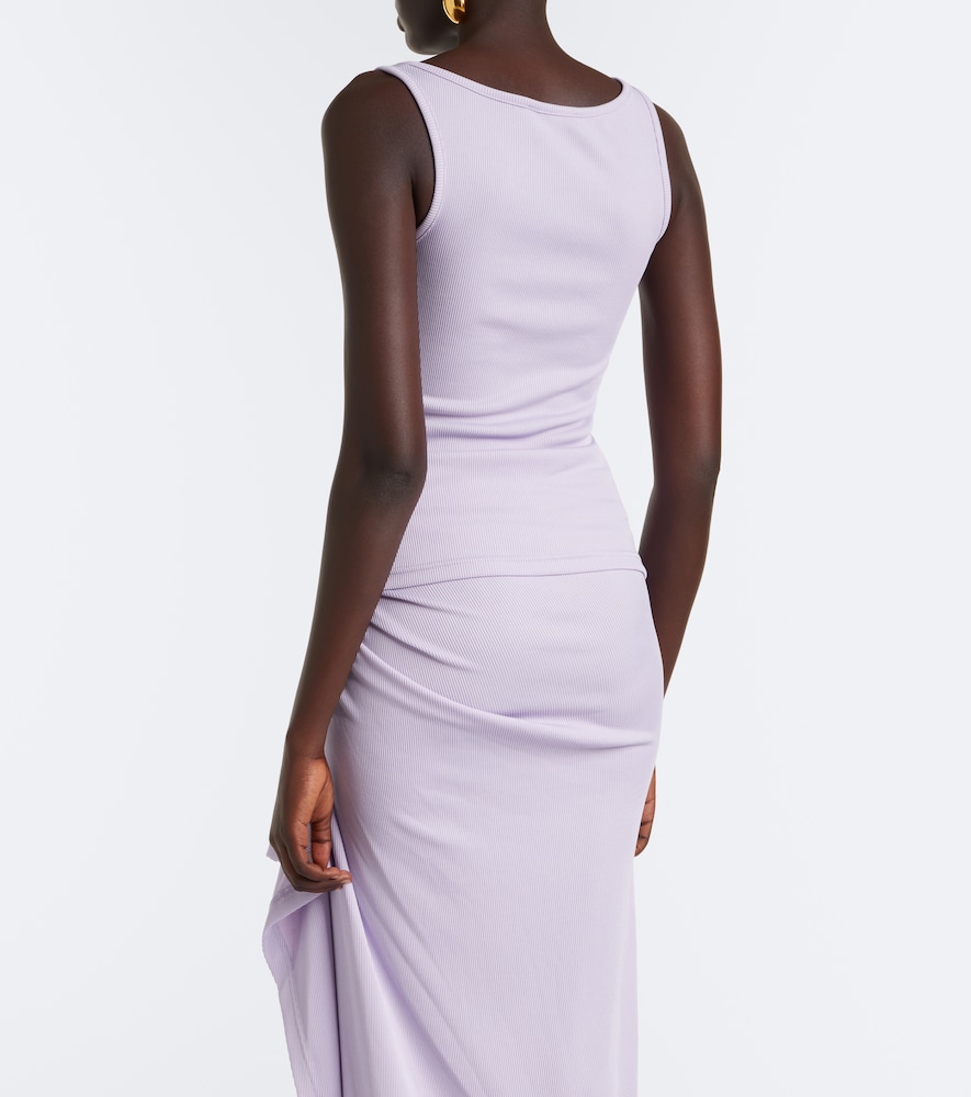 Spiral Beach Glass Ribbed-Knit Jersey Top