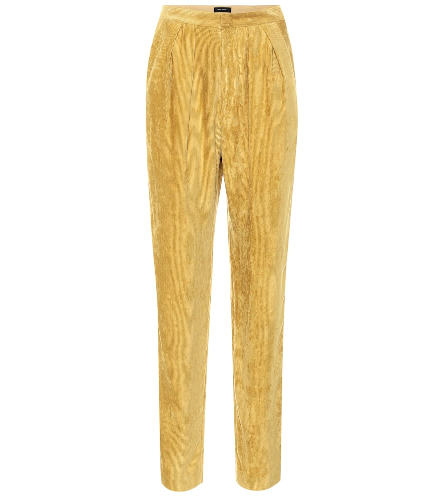 Isabel Marant Fany High-rise Straight Velvet Pants In Yellow