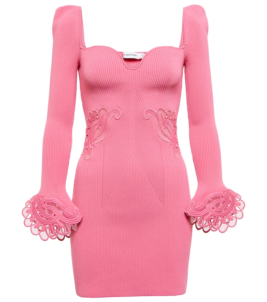 Self-Portrait Lace-trimmed rib-knit minidress