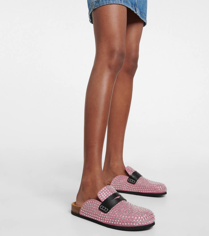 Shop Jw Anderson Crystal-embellished Suede Slippers In Pink