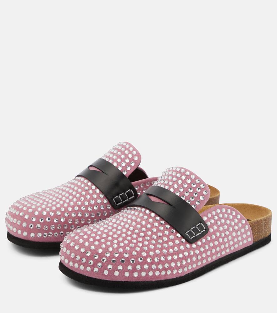 Shop Jw Anderson Crystal-embellished Suede Slippers In Pink