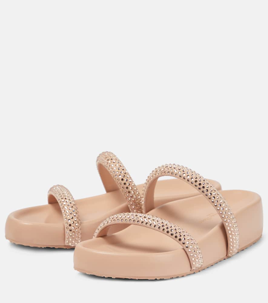 Shop Gianvito Rossi Croisette Embellished Slides In Pink