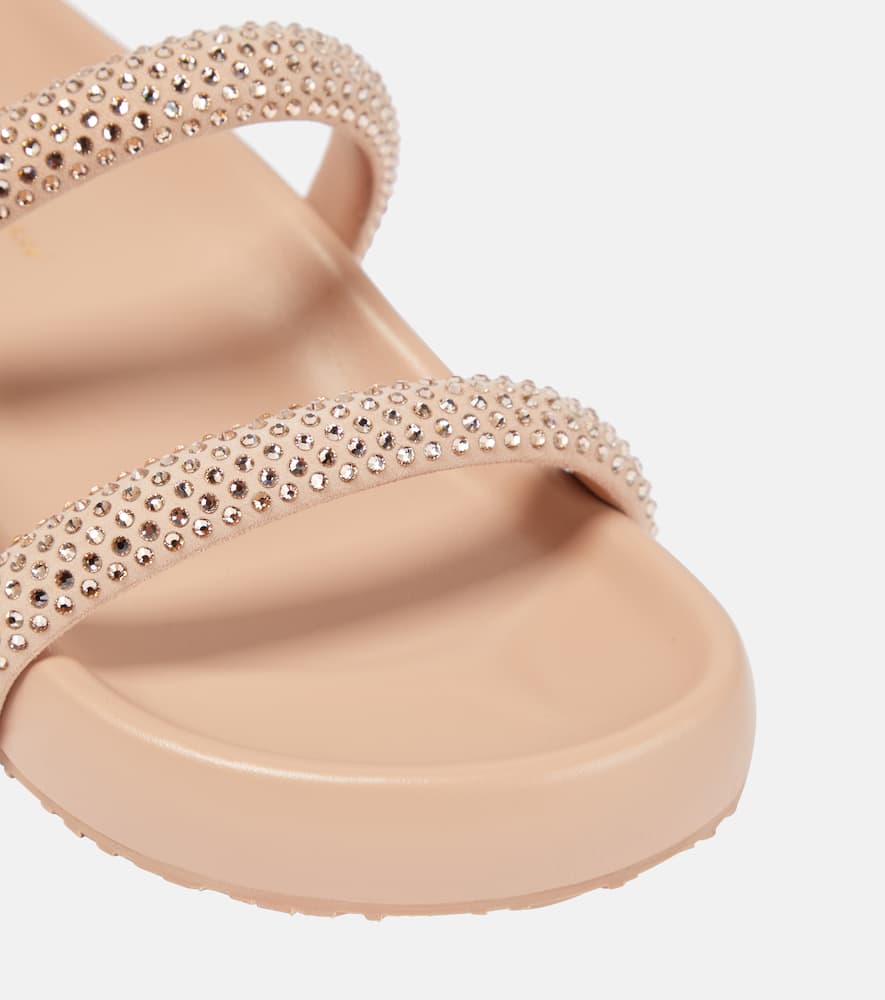 Shop Gianvito Rossi Croisette Embellished Slides In Pink