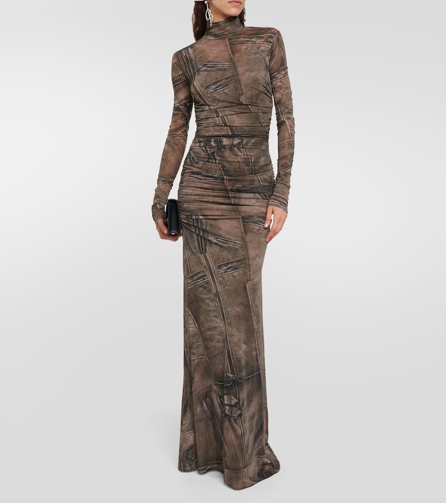 Shop Blumarine Printed High-neck Gown In Brown