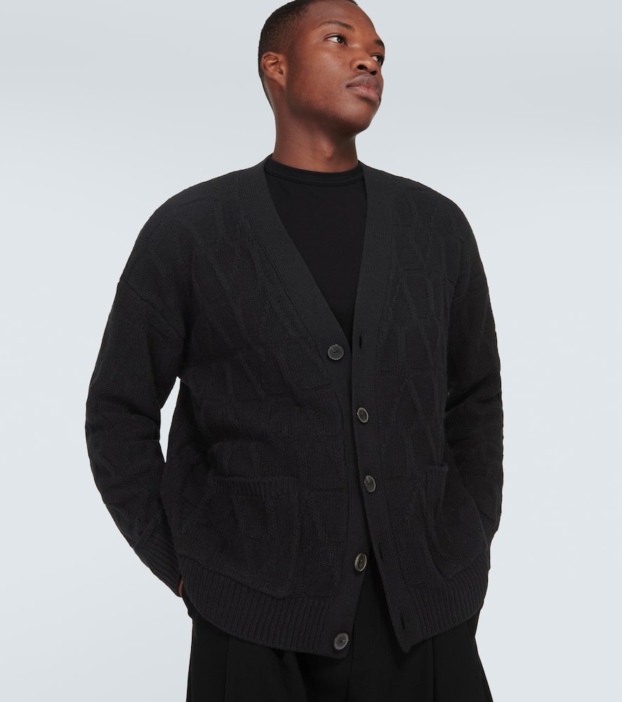 Valentino Textured Wool Cardigan With Embroidered Motif In Black